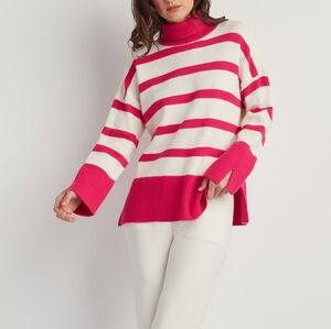 Vibrant Pink and Cream Striped Women's Sweater